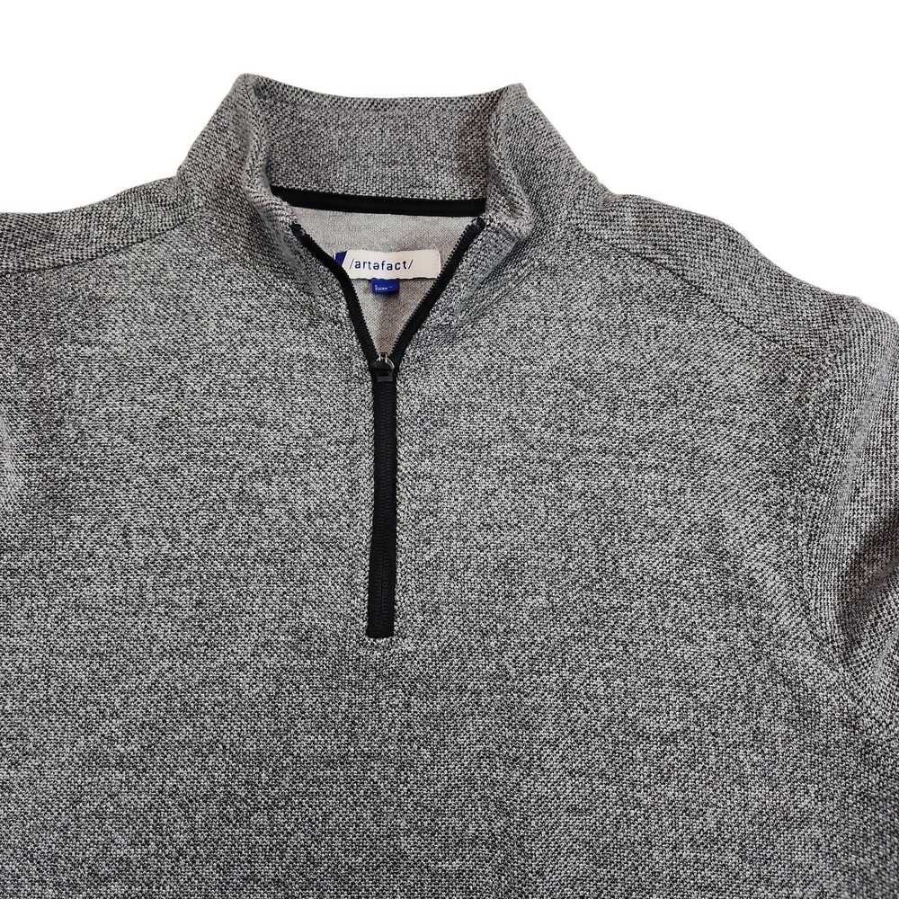 Gray Quarter Zip Mock Neck Knit Sweater Mens Large Pullover Cozy